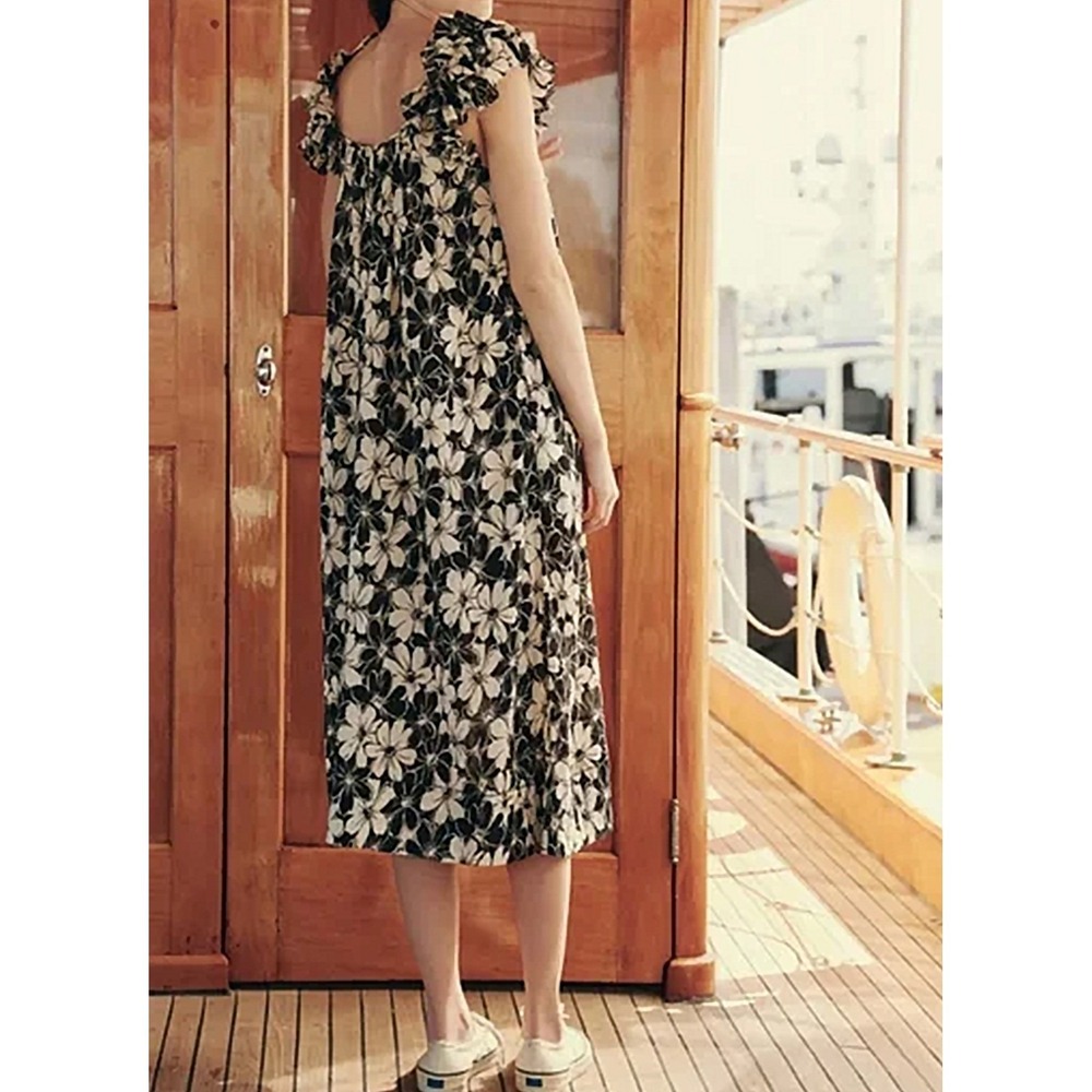 The Great Black White Floral Ruffle Maxi Dress Scoop Neck Size 1 - Small - Picture 2 of 16